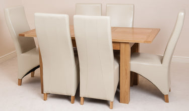 Hampton Small Oak Extending Dining Table with 6 Lola Ivory Leather Chairs