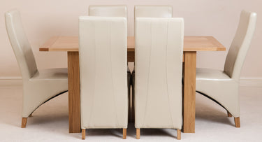 Hampton Small Oak Extending Dining Table with 6 Lola Ivory Leather Chairs