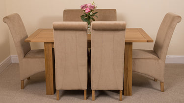 Hampton Small Oak Extending Dining Table with 6 Montana Beige Fabric Chairs