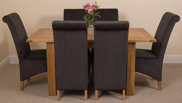 Hampton Small Oak Extending Dining Table with 6 Montana Black Fabric Chairs