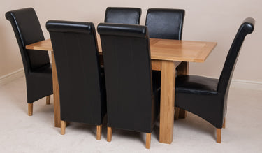 Hampton Small Oak Extending Dining Table with 6 Montana Black Leather Chairs