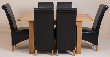 Hampton Small Oak Extending Dining Table with 6 Montana Black Leather Chairs