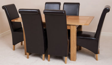 Hampton Small Oak Extending Dining Table with 6 Montana Brown Leather Chairs