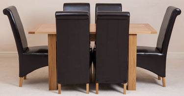 Hampton Small Oak Extending Dining Table with 6 Montana Brown Leather Chairs