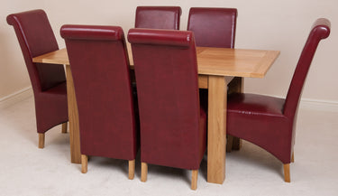 Hampton Small Oak Extending Dining Table with 6 Montana Burgundy Leather Chairs