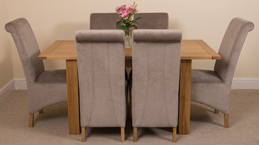 Hampton Small Oak Extending Dining Table with 6 Montana Grey Fabric Chairs
