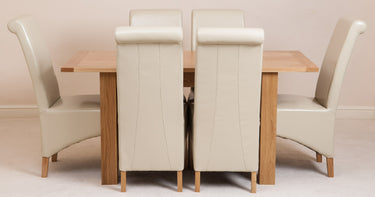 Hampton Small Oak Extending Dining Table with 6 Montana Ivory Leather Chairs