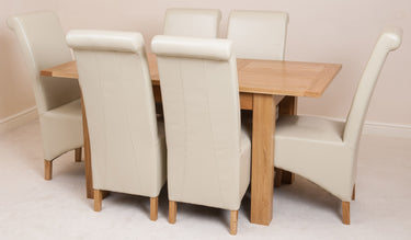 Hampton Small Oak Extending Dining Table with 6 Montana Ivory Leather Chairs