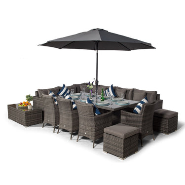 Havana - Modular 10 Seat Rattan Corner Sofa Dining Set With Padded Dining Chairs, Stools & Coffee Table - Grey