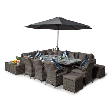 Havana - Modular 10 Seat Rattan Corner Sofa Dining Set With Luxury Padded Dining Chairs, Stools & Coffee Table - Grey