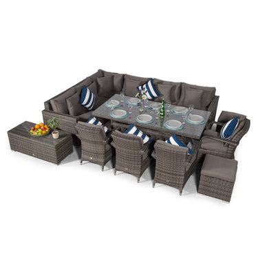 Havana - Modular 10 Seat Rattan Corner Sofa Dining Set With Luxury Padded Dining Chairs, Stools & Coffee Table - Grey