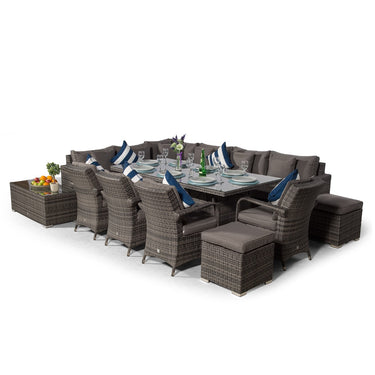 Havana - Modular 10 Seat Rattan Corner Sofa Dining Set With Luxury Padded Dining Chairs, Stools & Coffee Table - Grey