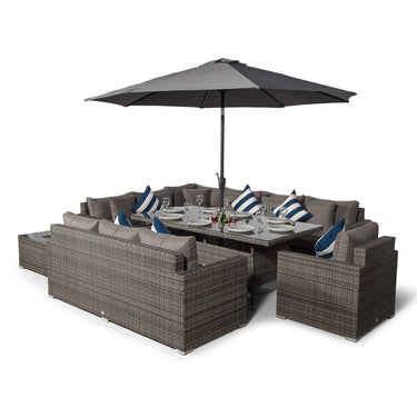 Havana - Modular 10 Seat Drinks Cooler Rattan Corner Sofa Dining Set With 3 Seat Sofa, Armchair & Coffee Table - Grey