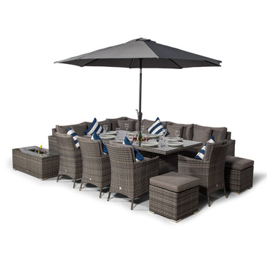 Havana - Modular 10 Seat Drinks Cooler Rattan Corner Sofa Dining Set With Padded Dining Chairs, Stools & Coffee Table - Grey