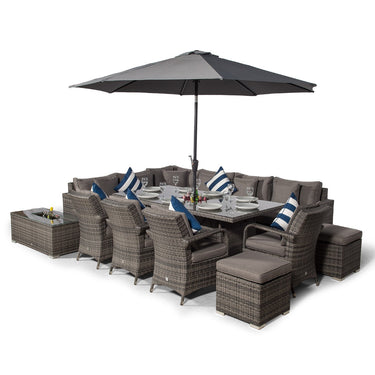 Havana - Modular 10 Seat Drinks Cooler Rattan Corner Sofa Dining Set With Luxury Padded Dining Chairs, Stools & Coffee Table - Grey