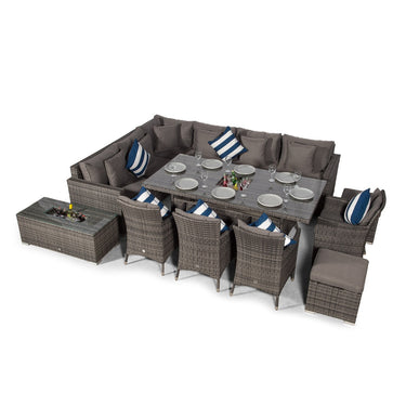 Havana - Modular 10 Seat Drinks Cooler Rattan Corner Sofa Dining Set With Padded Dining Chairs, Stools & Coffee Table - Grey