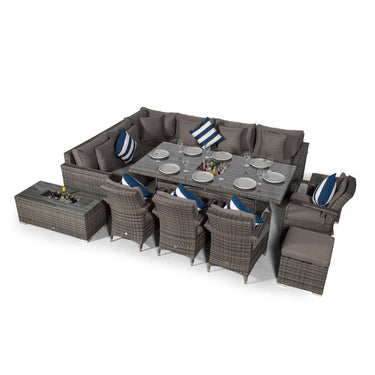 Havana - Modular 10 Seat Drinks Cooler Rattan Corner Sofa Dining Set With Luxury Padded Dining Chairs, Stools & Coffee Table - Grey