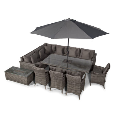 Havana - Modular 10 Seat Drinks Cooler Rattan Corner Sofa Dining Set With Padded Dining Chairs, Stools & Coffee Table - Grey