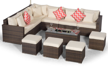 Havana - Modular 10 Seat Drinks Cooler Rattan Corner Sofa Dining Set With Stools & Coffee Table - Brown
