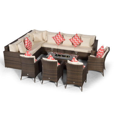 Havana - Modular 10 Seat Drinks Cooler Rattan Corner Sofa Dining Set With Padded Dining Chairs, Stools & Coffee Table - Brown
