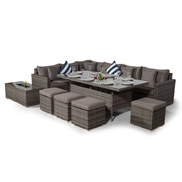 Havana - Modular 10 Seat Drinks Cooler Rattan Corner Sofa Dining Set With Stools & Coffee Table - Grey