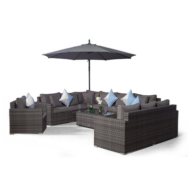 Havana Modular 10 Seat Rattan Conversation Set With 3 Seater Sofa, Armchair & Coffee Table - Grey
