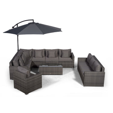 Havana Modular 10 Seat Rattan Conversation Set With 3 Seater Sofa, Armchair & Coffee Table - Grey