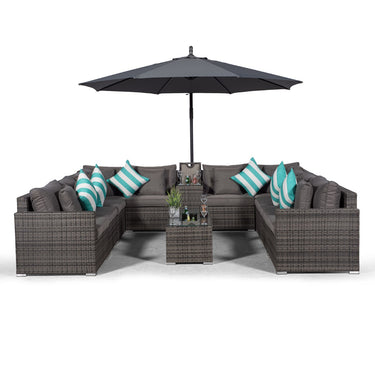 Havana U Shape Modular 10 Seat Rattan Sofa Set With Armrest Drinks Cooler & Drinks Cooler Coffee Table - Grey