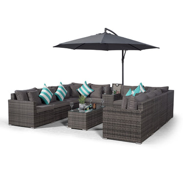 Havana U Shape Modular 10 Seat Rattan Sofa Set With Armrest Drinks Cooler & Drinks Cooler Coffee Table - Grey