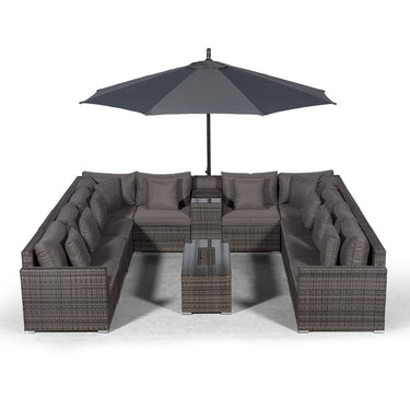 Havana U Shape Modular 10 Seat Rattan Sofa Set With Armrest Drinks Cooler & Drinks Cooler Coffee Table - Grey