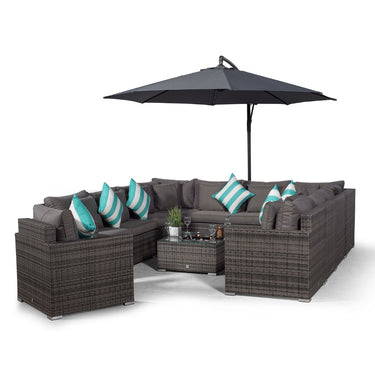 Havana Modular 11 Seat Rattan Conversation Set With Armchair & Drinks Cooler Coffee Table - Grey