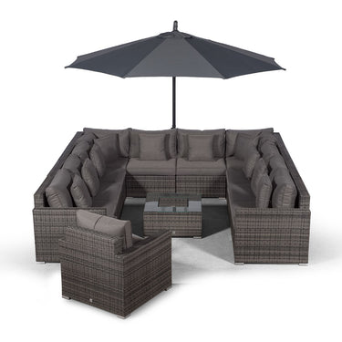 Havana Modular 11 Seat Rattan Conversation Set With Armchair & Drinks Cooler Coffee Table - Grey