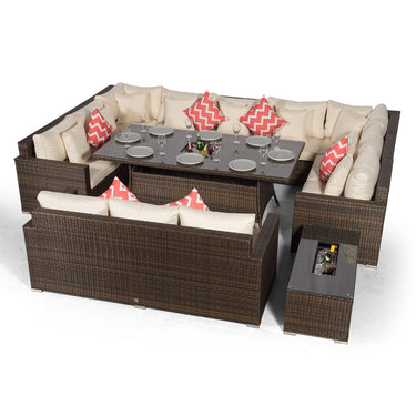 Havana - Modular U Shaped 12 Seat Drinks Cooler Rattan Conversation Dining Set With 3 Seater Sofa & Coffee Table - Brown