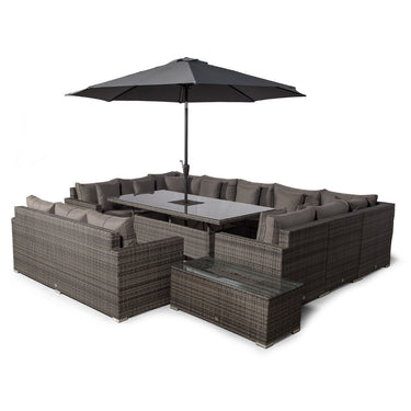 Havana - Modular U Shaped 12 Seat Drinks Cooler Rattan Conversation Dining Set With 3 Seater Sofa & Coffee Table - Grey