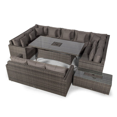 Havana - Modular U Shaped 12 Seat Drinks Cooler Rattan Conversation Dining Set With 3 Seater Sofa & Coffee Table - Grey