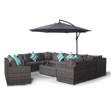 Havana Modular 12 Seat Rattan Conversation Set With 3 Seater Sofa & Drinks Cooler Coffee Table - Grey