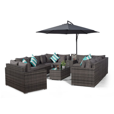 Havana Modular 12 Seat Rattan Conversation Set With 2 Seater Sofa, Armrest Drinks Cooler & Coffee Table - Grey