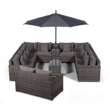 Havana Modular 12 Seat Rattan Conversation Set With 2 Seater Sofa, Armrest Drinks Cooler & Coffee Table - Grey