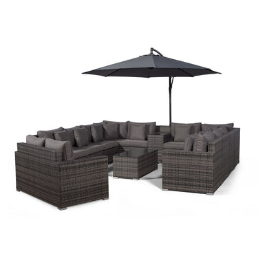 Havana Modular 12 Seat Rattan Conversation Set With 2 Seater Sofa, Armrest Drinks Cooler & Coffee Table - Grey