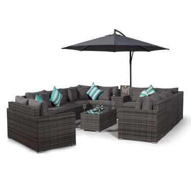 Havana Modular 12 Seat Rattan Conversation Set With 2 Seater Sofa, Armrest Drinks Cooler & Ice Cooler Coffee Table - Grey