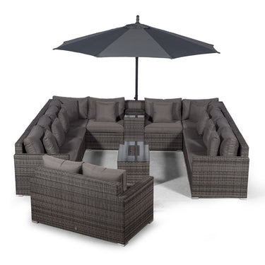 Havana Modular 12 Seat Rattan Conversation Set With 2 Seater Sofa, Armrest Drinks Cooler & Ice Cooler Coffee Table - Grey