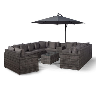 Havana Modular 12 Seat Rattan Conversation Set With 2 Seater Sofa, Armrest Drinks Cooler & Ice Cooler Coffee Table - Grey