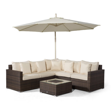 Havana L Shape Modular 5 Seat Rattan Corner Sofa Set With Drinks Cooler Coffee Table - Brown