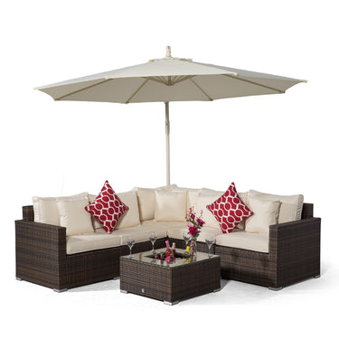 Havana L Shape Modular 5 Seat Rattan Corner Sofa Set With Drinks Cooler Coffee Table - Brown
