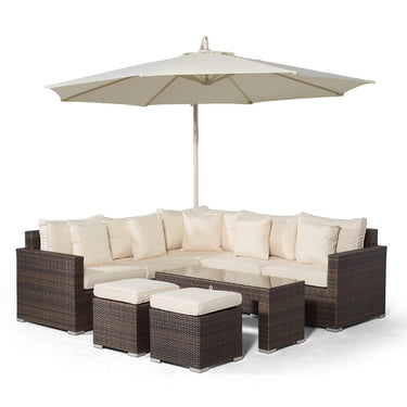 Havana L Shape Modular 5 Seat Rattan Corner Sofa Set With Large Coffee Table & 2 Stools - Brown