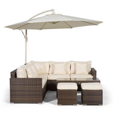Havana L Shape Modular 5 Seat Rattan Corner Sofa Set With Large Coffee Table & 2 Stools - Brown