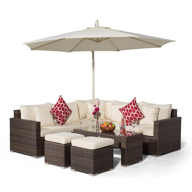 Havana L Shape Modular 5 Seat Rattan Corner Sofa Set With Large Coffee Table & 2 Stools - Brown