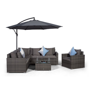 Havana L Shape Modular 6 Seat Rattan Corner Sofa Set With Armchair & Drinks Cooler Coffee Table - Grey