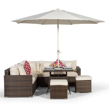 Havana - Modular 7 Seat Rattan Corner Sofa Dining Set with Drinks Cooler - Brown
