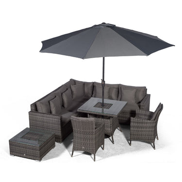 Havana - Modular 7 Seat Drinks Cooler Rattan Corner Sofa Dining Set With Padded Dining Chairs & Coffee Table - Grey
